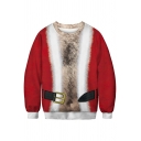 Guys Leisure 3D Christmas Print Long Sleeve Baggy Round Collar Pullover Sweatshirt