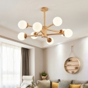 Simple Modern Style Wood Shade Chandelier Light for Living Room