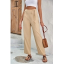 Fashionable Plain Drawstring High Rise Pocket Long Length Pants for Girls