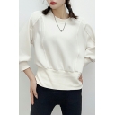 Creative Women Solid Color Long Sleeve Round Neck Regular Pullover Sweatshirt