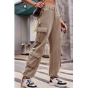 Original Ladies Whole Colored Mid Waist Flap Pocket Zip down Full Length Cargo Pants