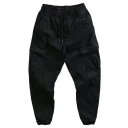Street Look Men Solid Flap Pocket Drawstring Waist Mid Rise Cargo Pants