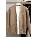 Mens Creative Letter Pattern V-neck Pocket Long Sleeves Fitted Button Fly Cardigan