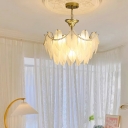 French Vintage Feather Glass Chandelier with Pearl Decoration for Living Room and Bedroom
