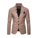 Mens Casual Solid Color Flap Pocket Long Sleeve Stand Collar Skinny Button down Blazer