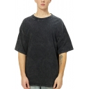 Vintage Whole Colored Round Collar Short Sleeves Loose Fitted Tee Top for Guys