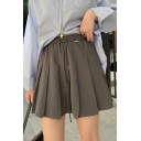 Dashing Whole Colored High Waist Regular Fit Mini Length Pleated Skirt for Girls