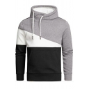 Fancy Boy's Color-blocking Drawstring Long Sleeves Hooded Fitted Hoodie