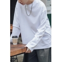 Stylish Solid Color Crew Collar Long Sleeve Relaxed Soft Tee Top for Men