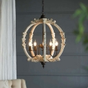 6 Lights French Retro Wood Art Chandelier for Dining Room and Living Room
