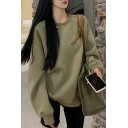 Chic Ladies Whole Colored Crew Neck Long-Sleeved Baggy Pullover Sweatshirt