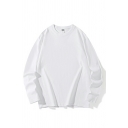 Leisure Men Solid Long-sleeved Crew Neck Loose Fittted Soft Tee Top