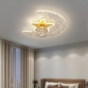 LED Creative Romantic Moon Shape Starry Flushmount Ceiling Light for Bedroom