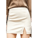 Stylish Whole Colored High Waist Mini Length Slit Design Bodycon Skirt for Ladies