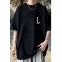 Fashion Men Letter Printed Crew Neck Half Sleeves Loose Fit Tee Top