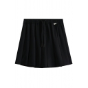 Women Retro Solid Drawstring Detail Fitted High Rise Mini Length Pleated Skirt