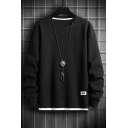 Men Leisure Solid Color Long-sleeved Crew Neck Relaxed Fake Two Pieces Sweatshirt