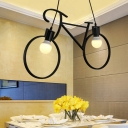 LED Bicycle Printed Black Industrial Multi Light Pendant Indoor for Dining Room