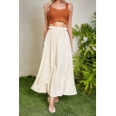Girls Casual Solid Color Elastic Waist High Rise Hollow Out A-Line Skirt