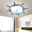 LED Creative Cartoon Ship Rudder Flushmount Ceiling Light for Children Bedroom