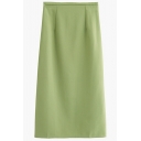 Women Trendy Solid Split Detail High Rise Midi Length Zip Closure A-Line Skirt