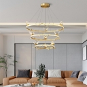 LED Light Luxury Crystal Ring Chandelier with Gold Finish for Living Room and Dining Room