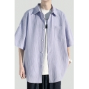 Elegant Solid Color Turn-down Collar Baggy Short-Sleeved Button Down Shirt for Boys