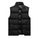 Stylish Mens Solid Color Pocket Designed Relaxed Zip Closure Stand Neck Vest