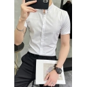 Mens Classic Solid Color Turn-down Collar Short-Sleeved Slim Button Placket Shirt