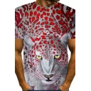 Casual 3D Animal Printed Round Collar Short-sleeved Regular Fit T-shirt for Men