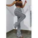 Popular Ladies Striped Pattern High Waist Full Length Skinny Elastic Waist Pants
