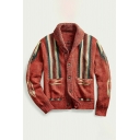 Edgy Striped Pattern Shawl Collar Long Sleeves Baggy Button Closure Cardigan for Men