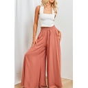 Fashion Ladies Solid Color High Rise Loose Full Length Drawstring Waist Skirt Pants