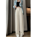 Dashing Girls Solid Loose Fit High Waist Full Length Straight Button down Pants