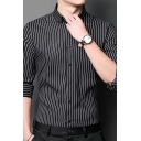 Leisure Stripe Printed Short-Sleeved Turn-down Collar Slim Fit Button Down Shirt for Men