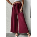 Street Look Pure Color Long Length Drawstring Fly High Rise Loose Pants for Girls
