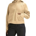Modern Women Solid Color Long Sleeve Hooded Regular Fit Zip down Hoodie