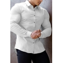 Creative Guys Whole Colored Turn-down Collar Long Sleeves Slim Fitted Button down Shirt