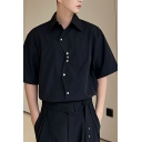 Guy's Dashing Solid Color Turn-down Collar Short-sleeved Regular Fit Button-up Shirt