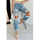 Trendy Jeans Plain Distressed Long Length Pocket Zip Placket Jeans for Girls