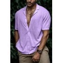 Fashionable Mens Solid Notched Collar Fitted Short-Sleeved Button Closure Shirt