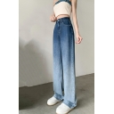 Women Cozy Ombre Pattern High Rise Long Length Pocket Front Zipper Jeans