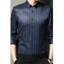 Casual Mens Stripe Pattern Turn-down Collar Fitted Long Sleeve Button Fly Shirt