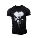 Urban Guy's 3D Skull Pattern Skinny Round Neck Short Sleeves T-shirt