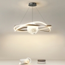 Integrated LED Dimmable Chandelier Hanging Light Fixture with Circular Ring and Globe Shade