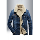 Boys Edgy Pure Color Chest Pocket Long Sleeve Spread Collar Fitted Button Fly Denim Jacket