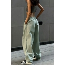 Novelty Girls Solid Pocket Detail Loose High Rise Full Length Drawstring Waist Pants