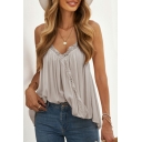 Classic Loose Strappy Lace Crop Top Sleeveless V-neck Metallic Tank Top