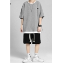Short Sleeve Loose Fit Plain Sportswear Polyester Casual Outfit