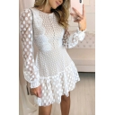 Long Sleeve Lace Fitted Midi Skirts Round Neck Women’s Dress